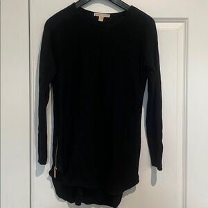 Michael Kors Black Long Sleeve Sweater Top with Gold Side Zippers Size S